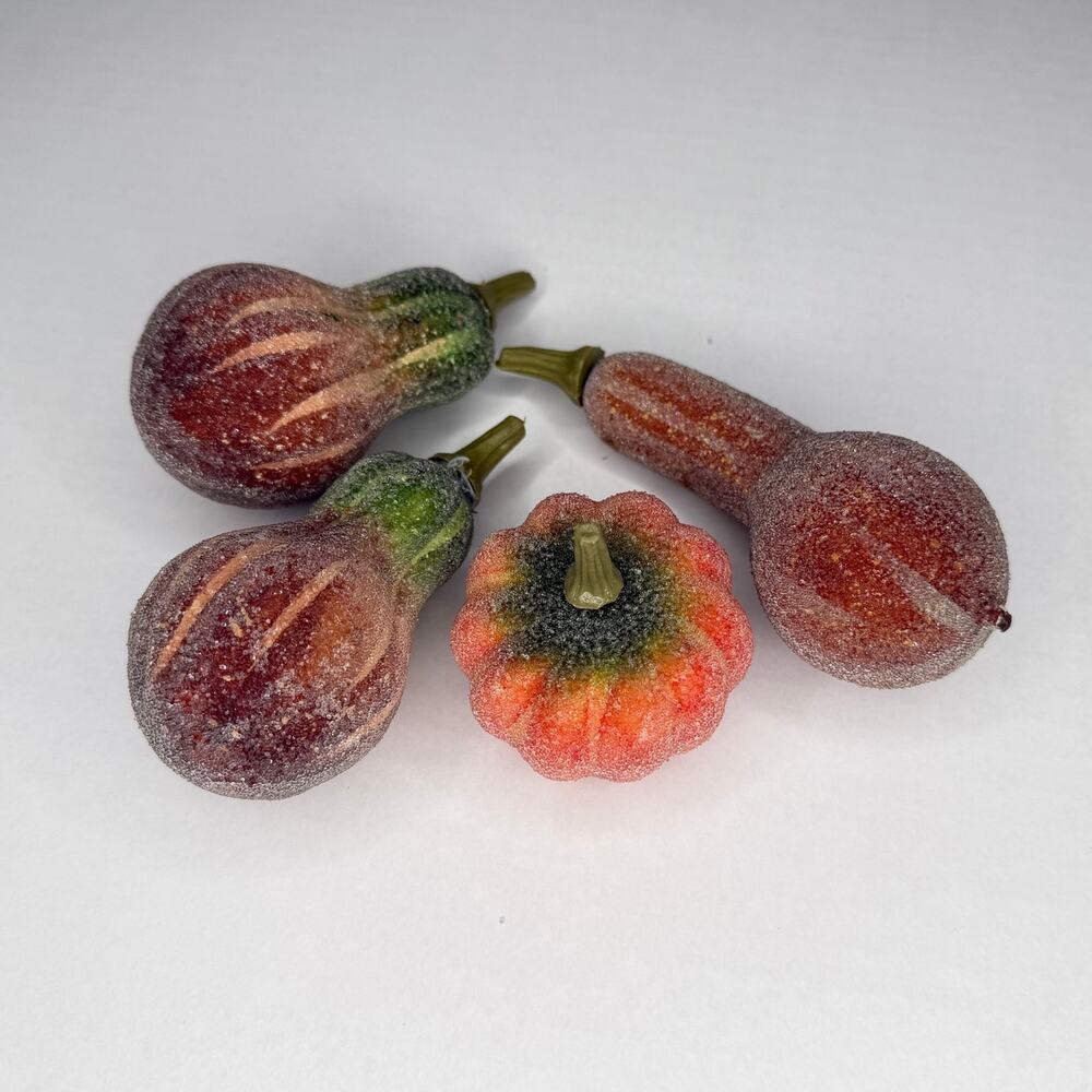 Sugared Frosted Pumpkin Gourds Lot of 4 Fall Harvest Thanksgiving Decor